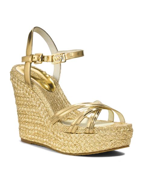 michael kors shiny gold wedges